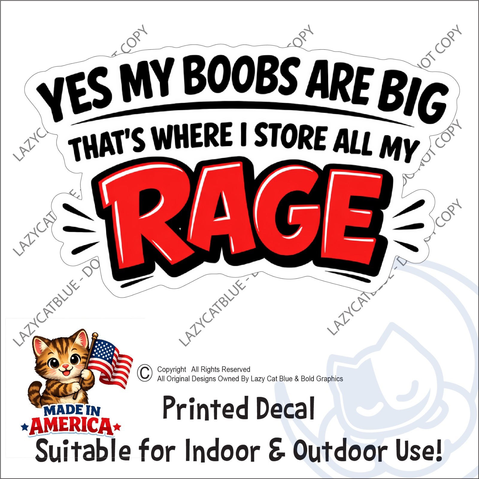My Boobs are Big I Store My Rage Decal Sticker Funny Women Life Mom Wife Crazy