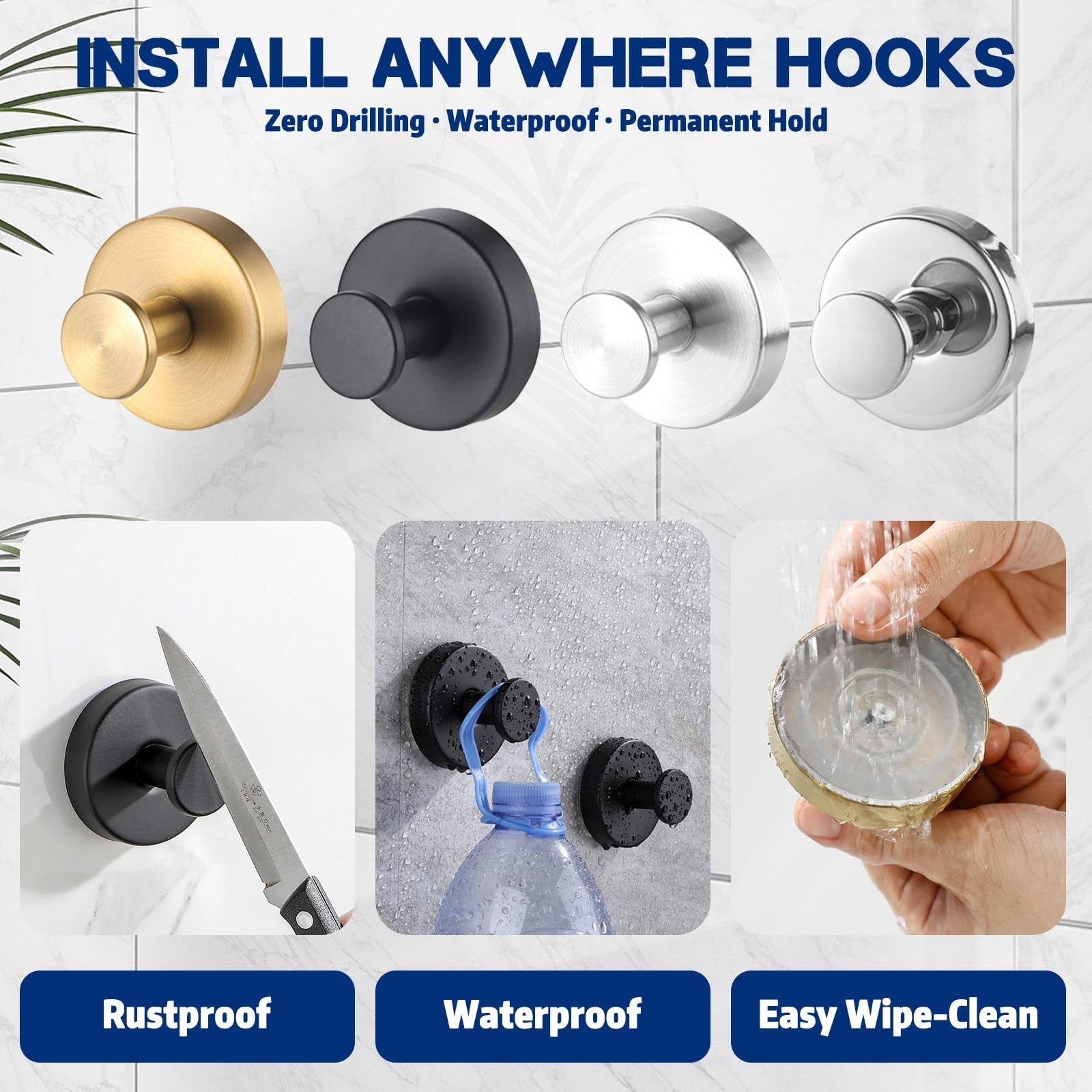 Removable & Reusable Suction Cup Hooks for Shower, Heavy Duty No-Drill Cup Ho…