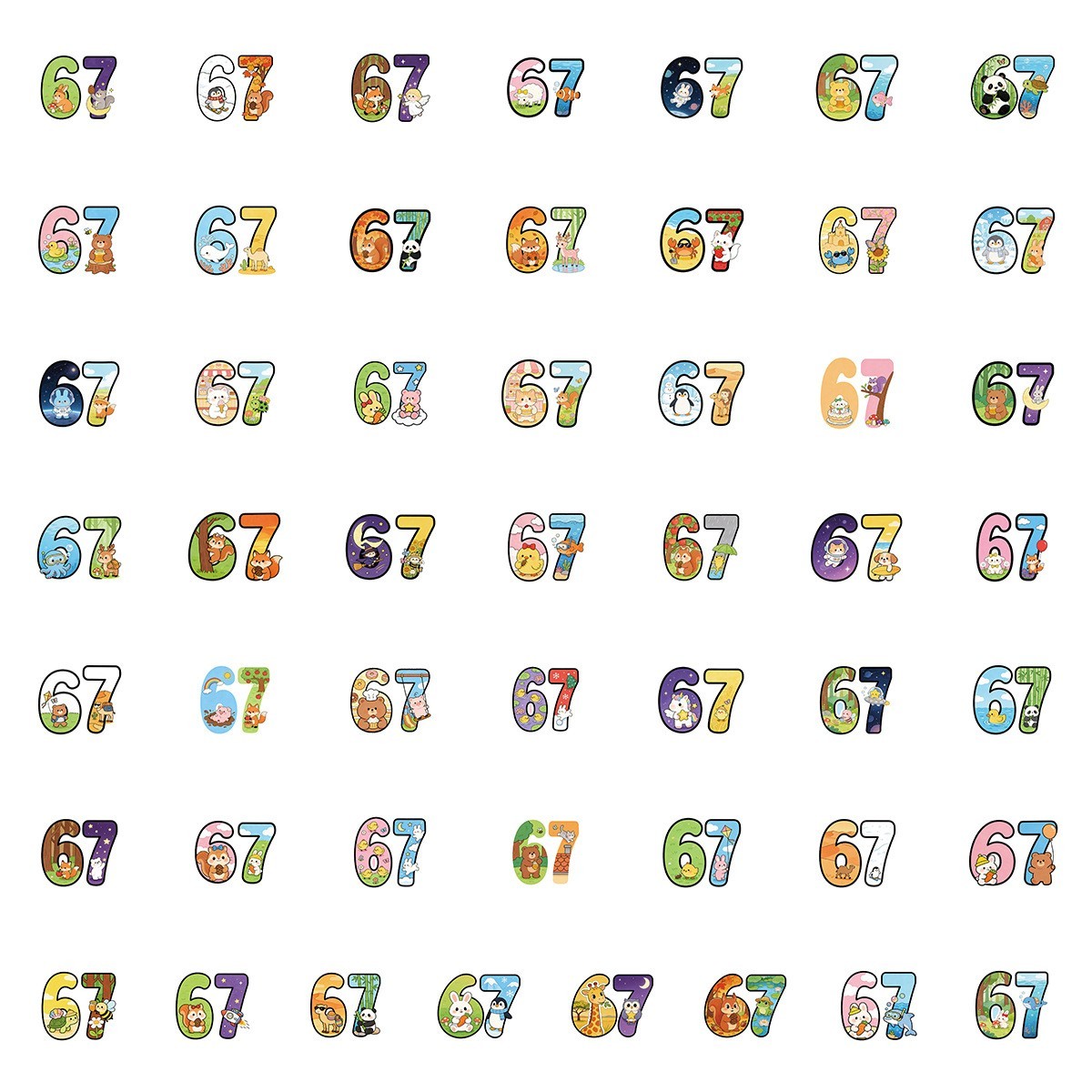 50pcs Waterproof Vinyl Stickers Number 67 Six Seven Luggage Phone Laptop Fridge