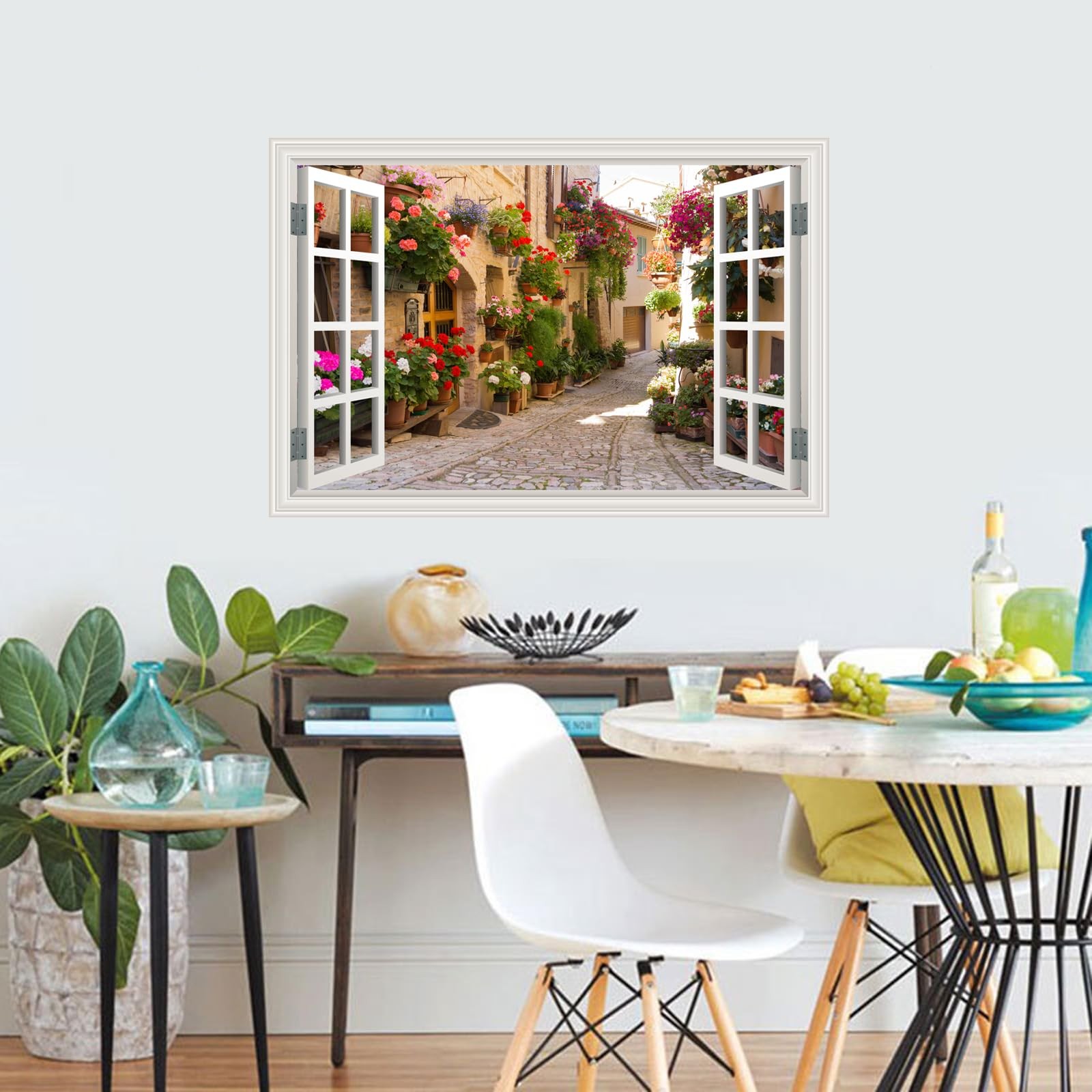 Fake Window Wall Decals Sping Italy Rose Alley Landscape Wall Art Faux Window…