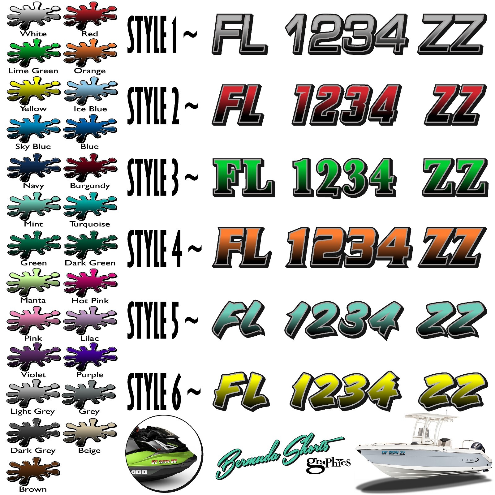 Boat Registration Numbers & Letters 2 Pack Custom 3" Boat & Jetski PWC Stickers
