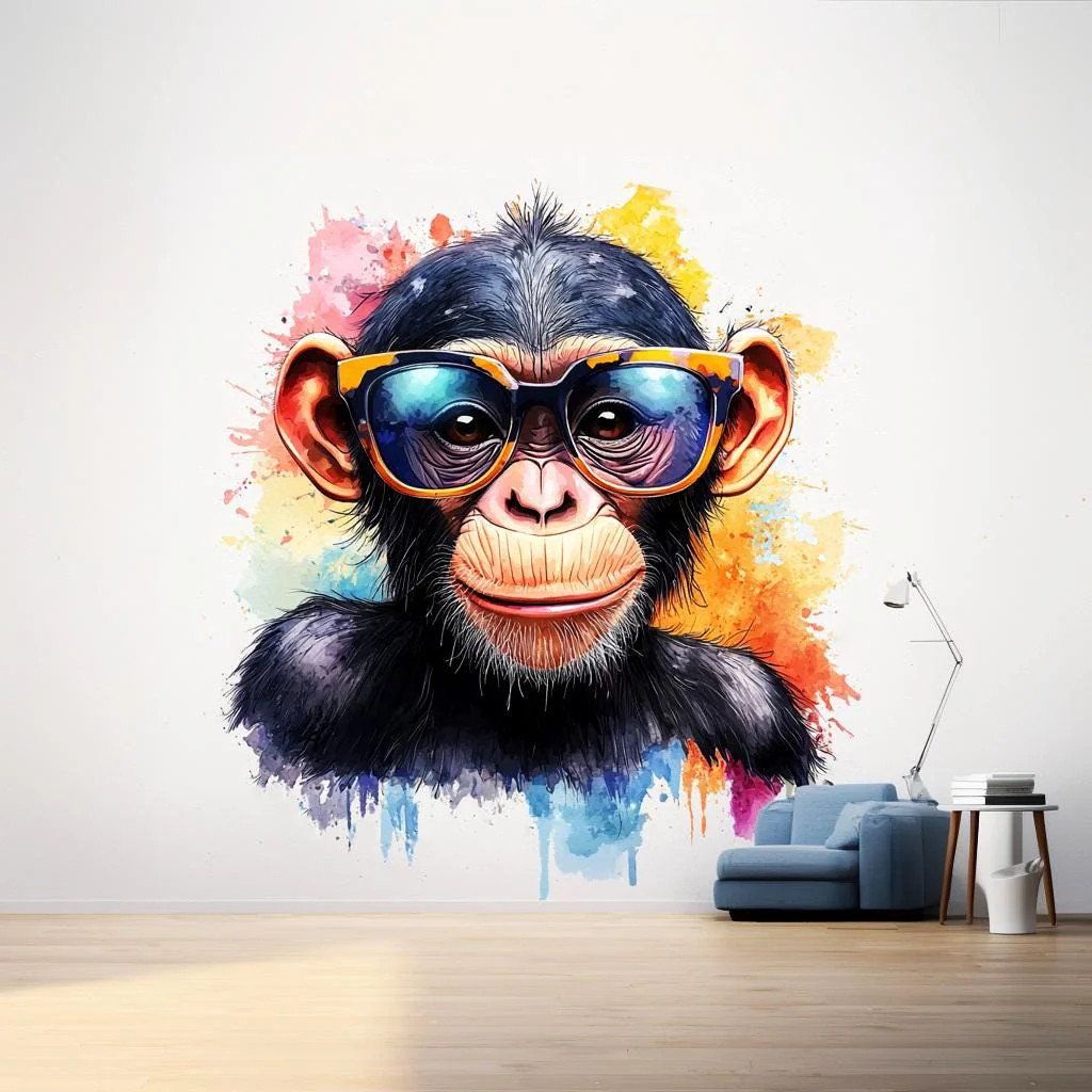Colorful Baby Chimpanzee Wall Sticker | Cute Animal Decal