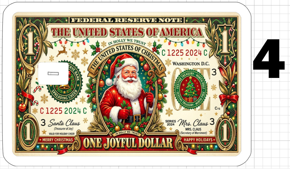 Christmas One Dollar Bill Credit Debit Card Skin ATM Sticker Gift Holiday Santa