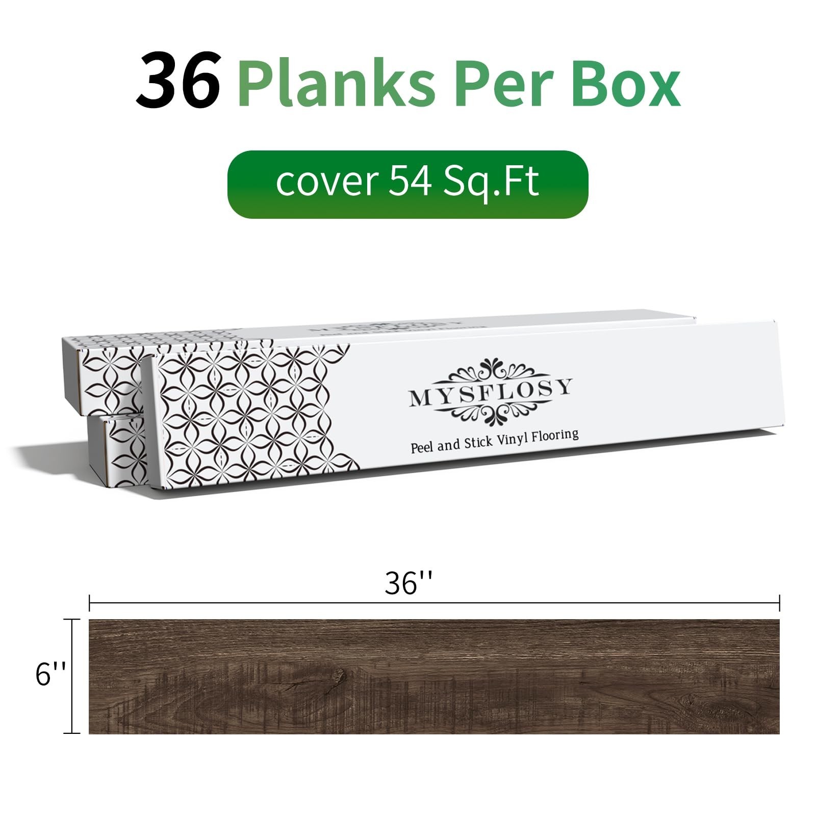 Mysflosy Self-Adhesive Vinyl Flooring Plank, 36 Pack – 6 x 36 inch, Natural W…