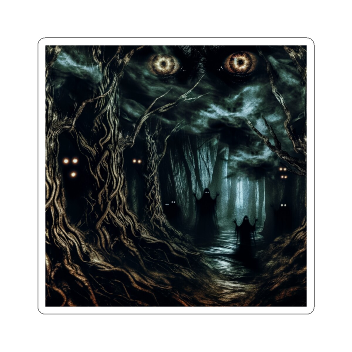 Sticker Haunted Forest Dark Surrealism Mixed Media Horror 2×2" 3×3" 4×4" 6×6"