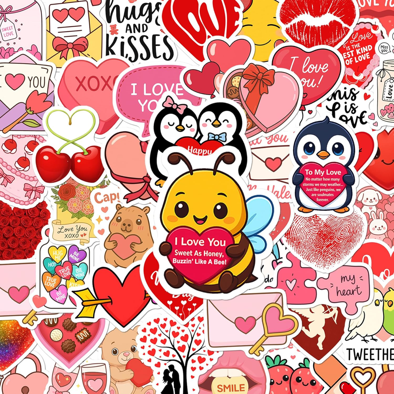 BEATRI Love Stickers 50Pcs Waterproof Vinyl Valentine's Day Gifts Decor & Party