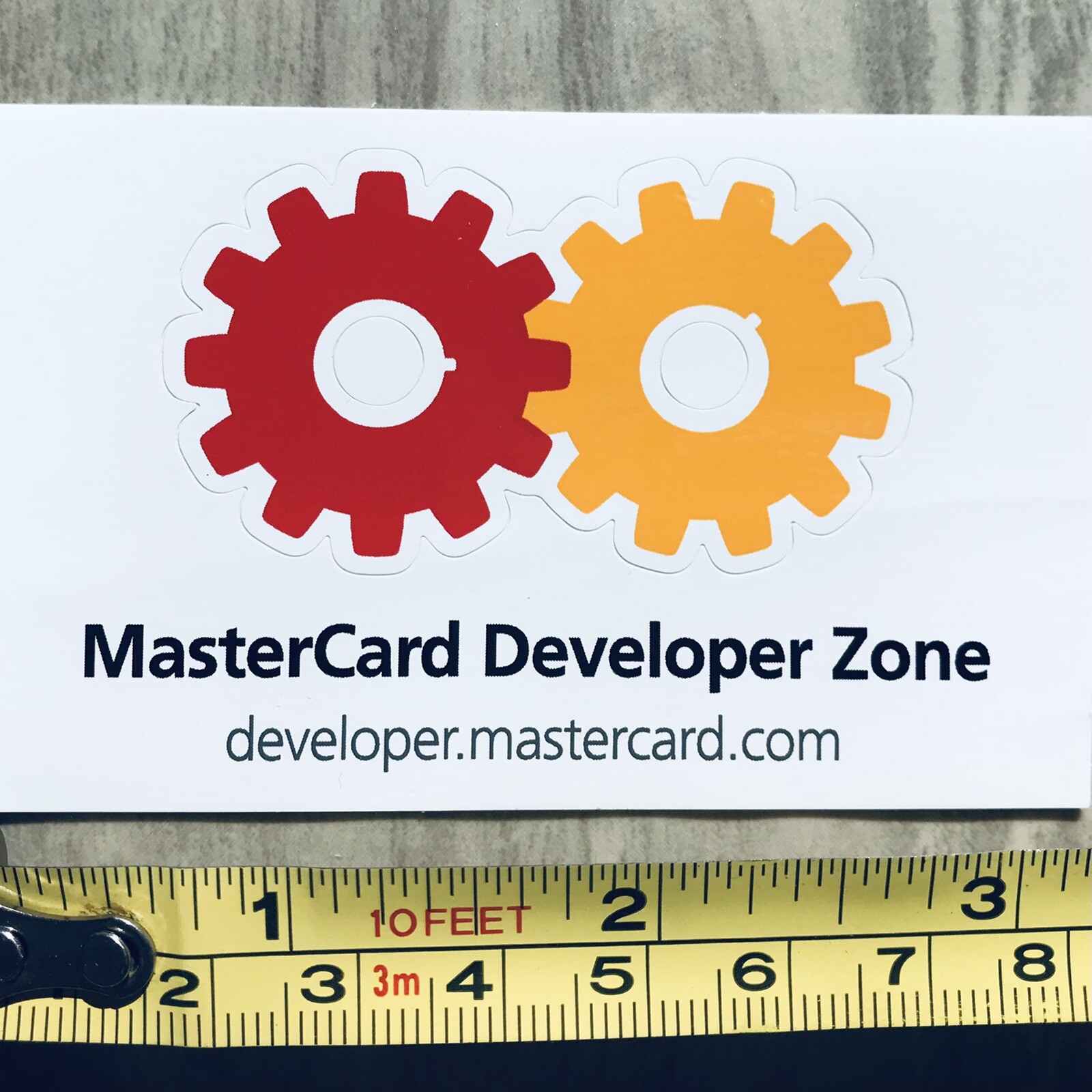 Gears Sticker. Decal. Red & Yellow. Master Card Developer Zone. From Conference