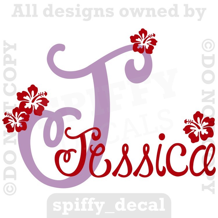 Personalized Monogram Name Hibiscus Vinyl Wall Decal Decor Quote Nursery Child