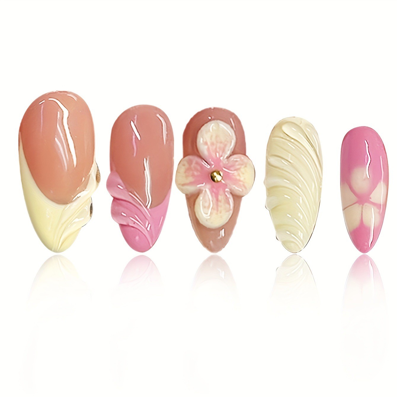 Summer Painted Flower Press-on Nails French Almond Style