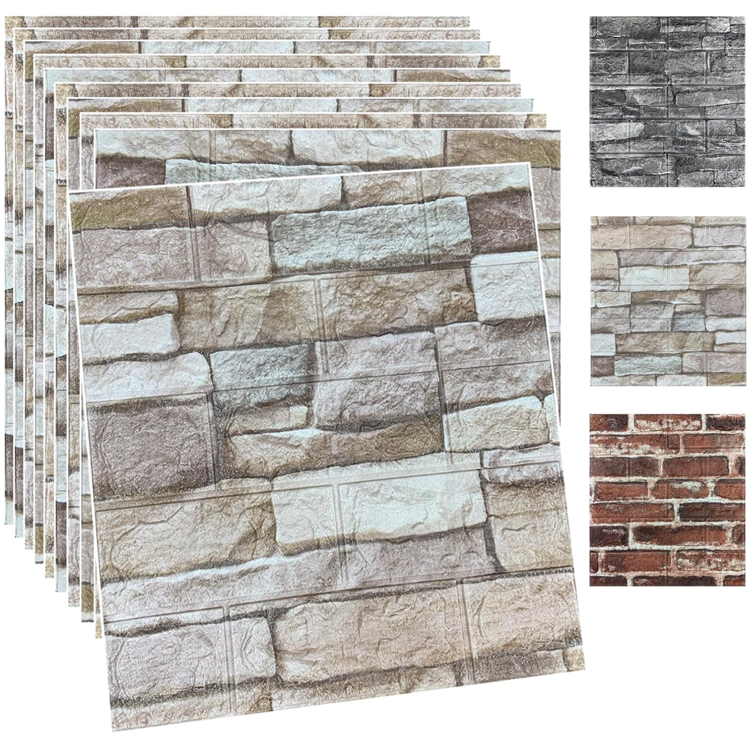 Peel and Stick 3D Wall Panels – 20PCS Rock Color