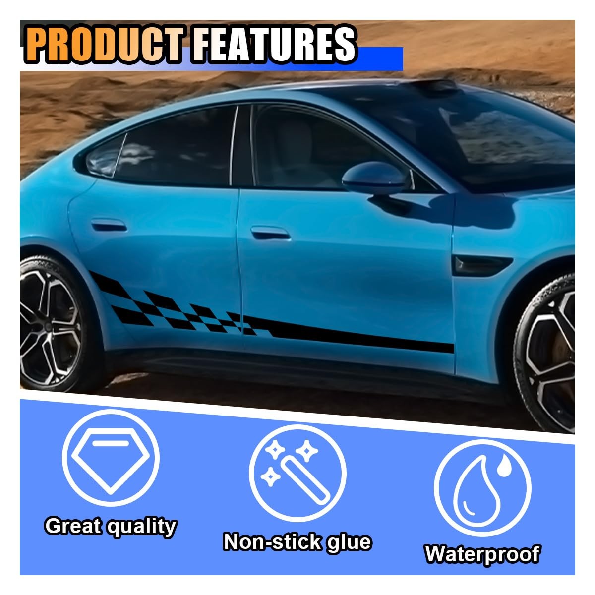 2PCS 78" Car Body Door Side Waistline Sticker Decals, Sports Racing Stripe De…