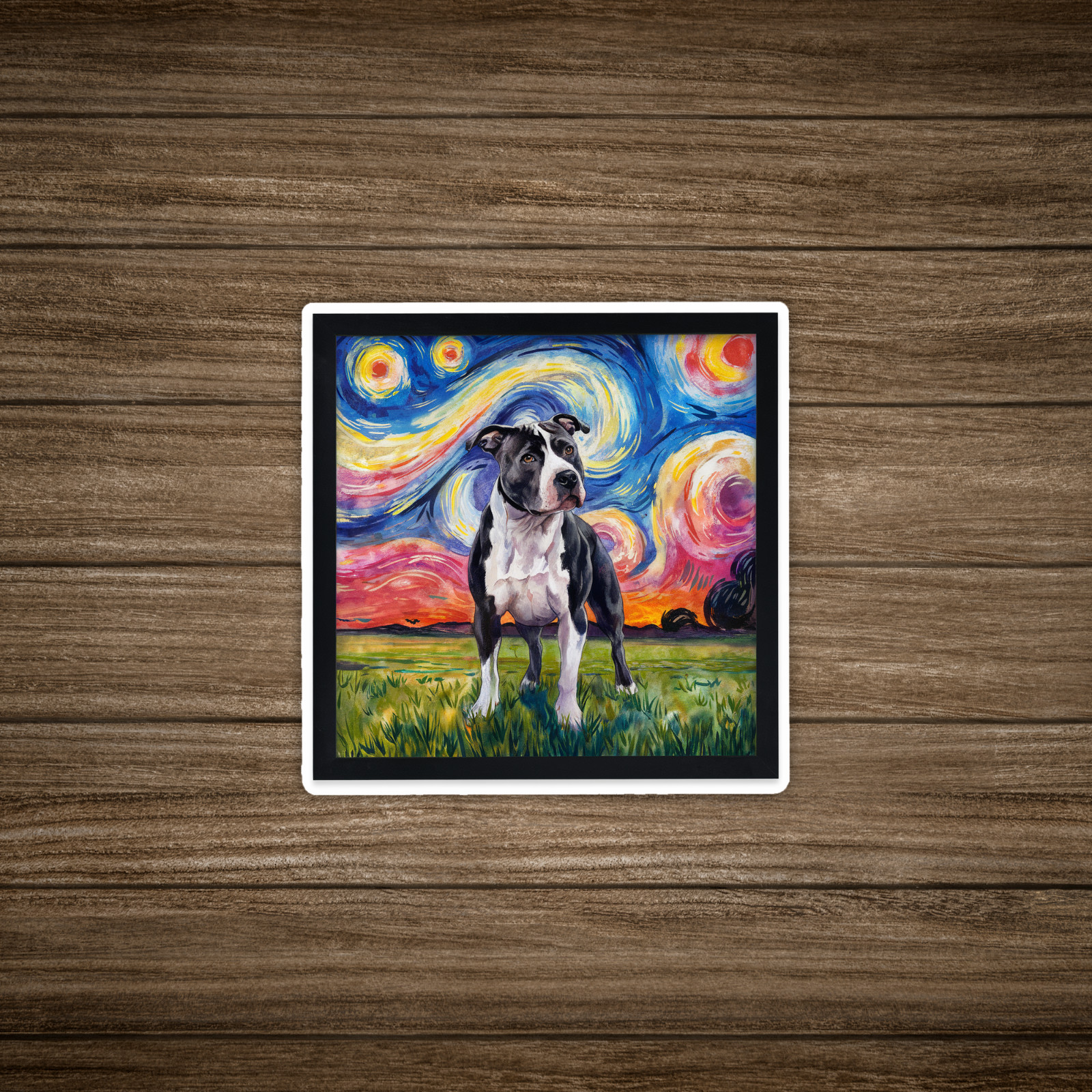 Starry Night Pit Bull Dog Art Print – Colorful Van Gogh Inspired Pitbull Paintin