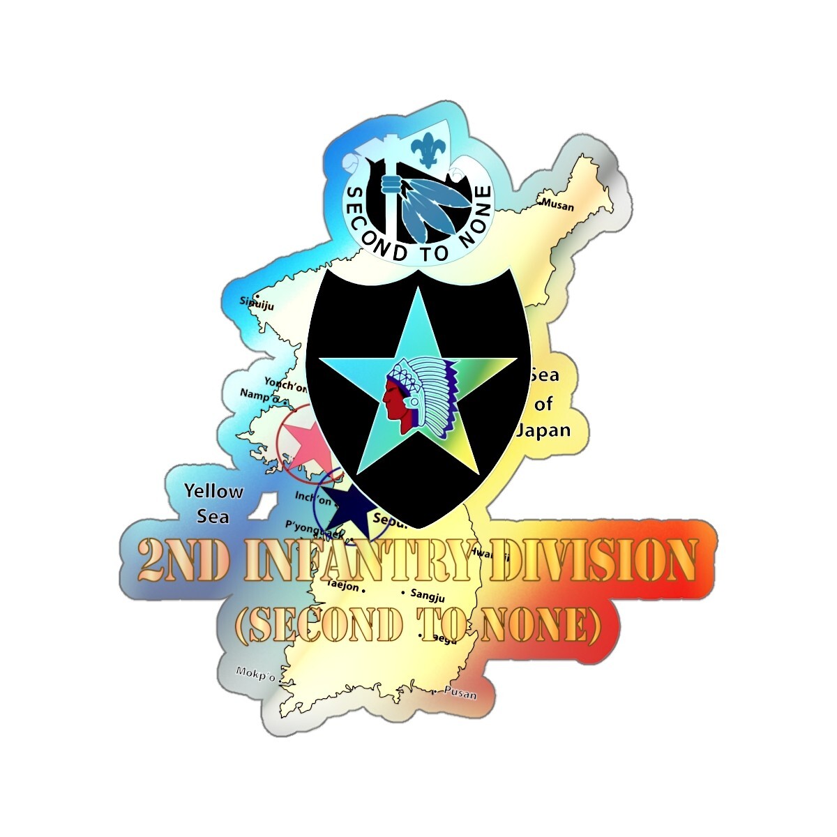 Holographic Die-cut Stickers – Korea Map – 2nd Infantry Div – Second to None