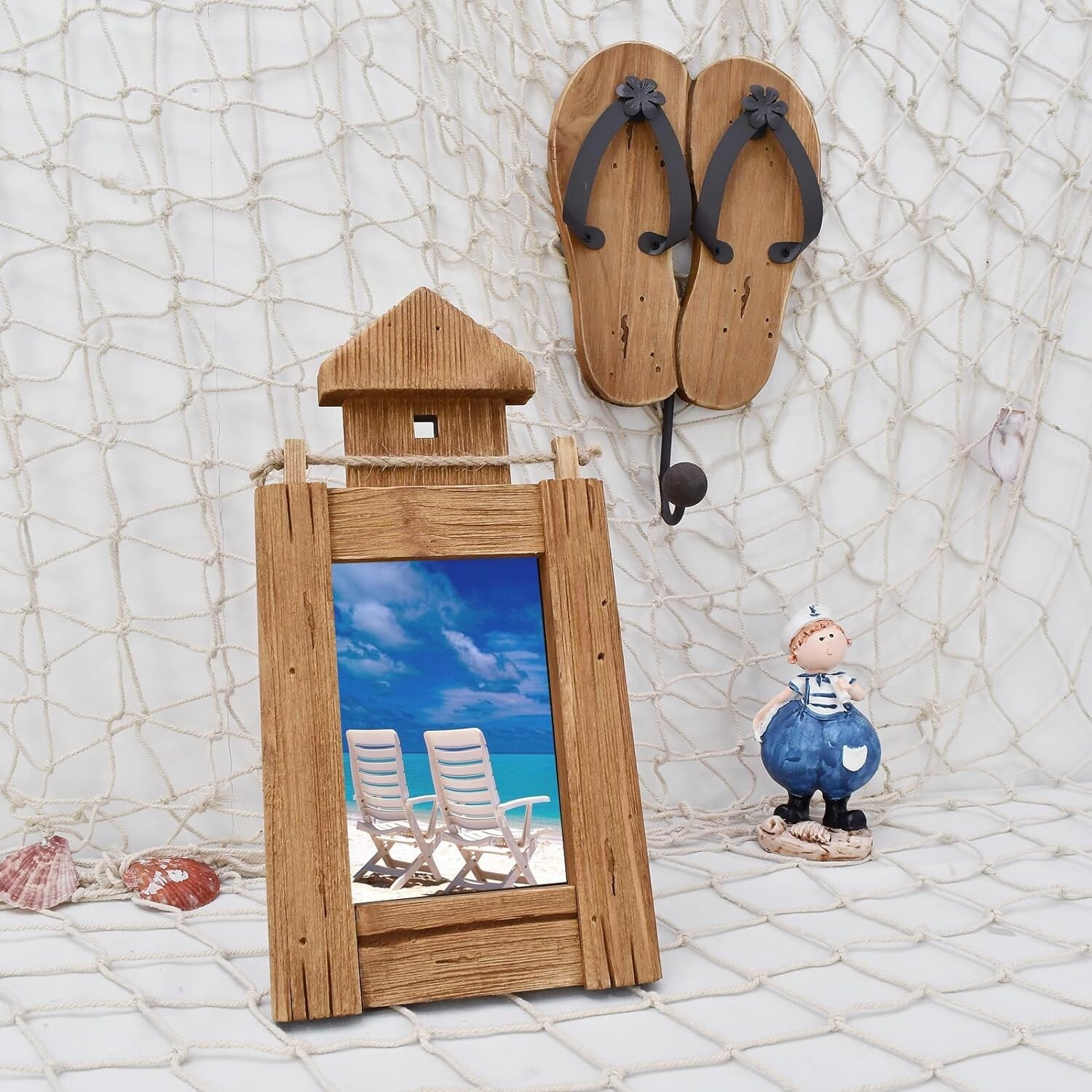 Aecipl Wooden Lighthouse Photo Frame Nautical Tabletop Decor Beach Themed (L)