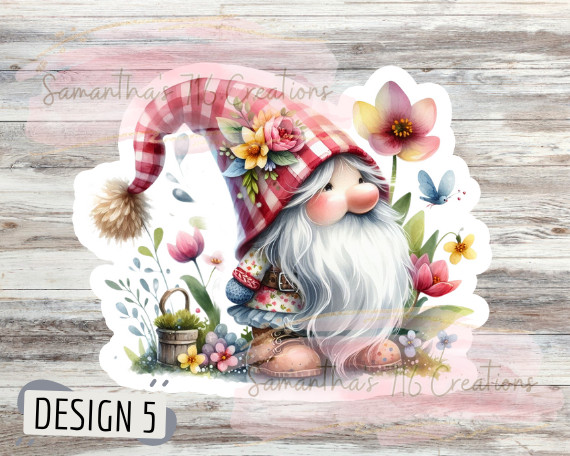 Spring Gnomes Watercolor Vinyl Stickers 3"