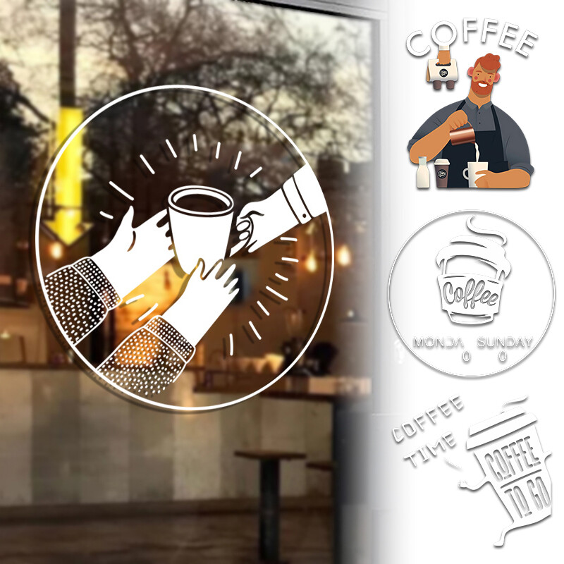 1pcs Coffee Shop Static Window Sticker Business Restaurant Storefront Logo Decor