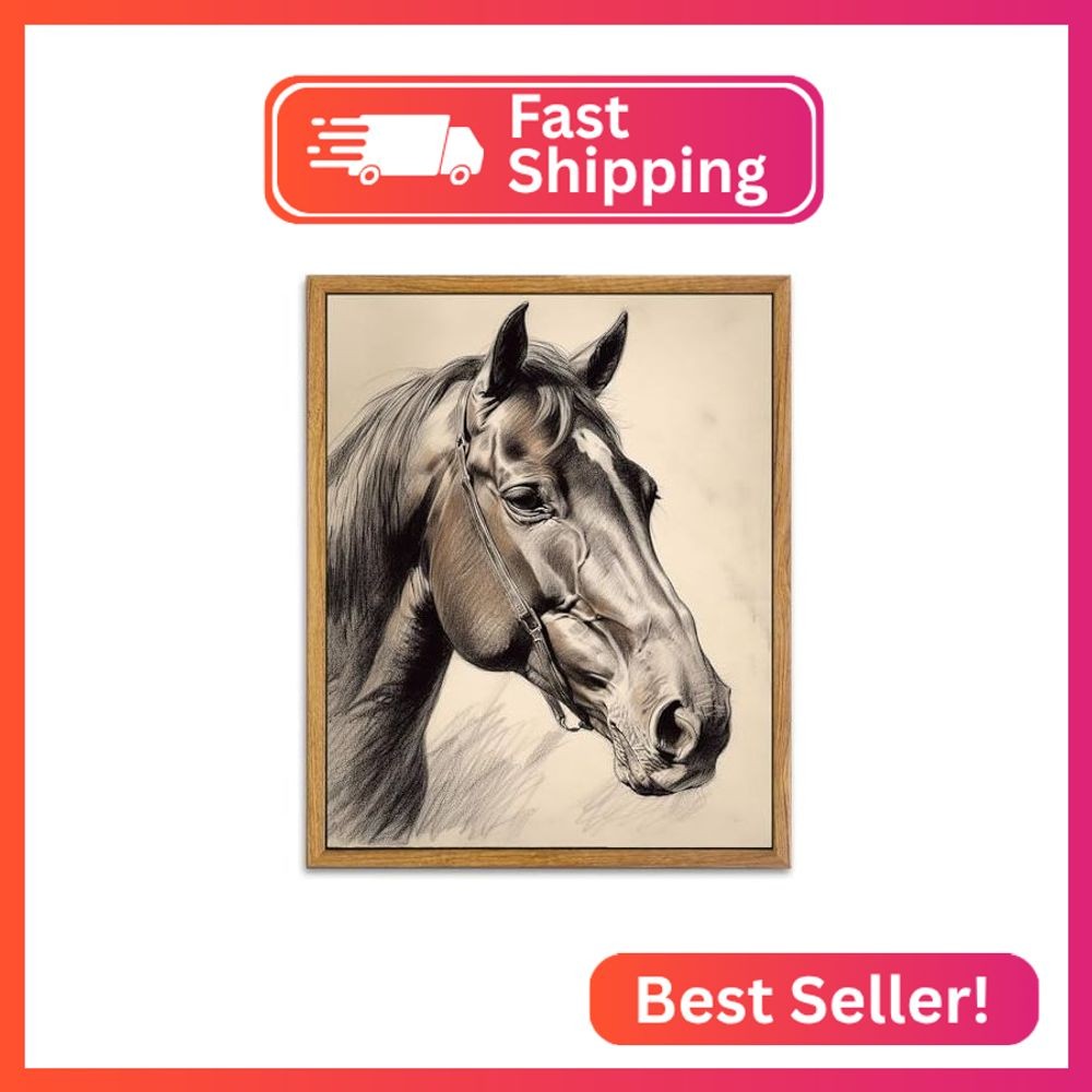 KBKBART Framed Canvas Horse Wall Art, Vintage Western Decor Horse Portrait, Rust
