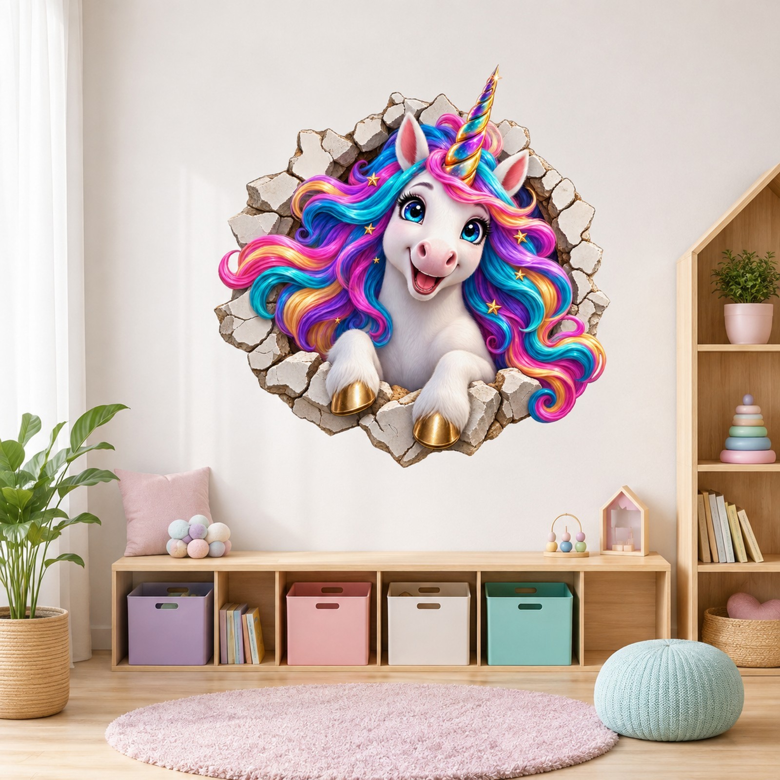 3D Unicorn Wall Decal Rainbow Vinyl Sticker Girls Bedroom Nursery MELU-001