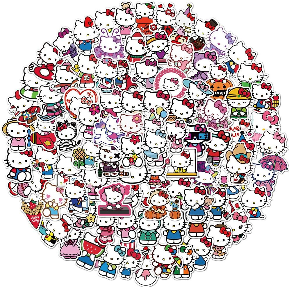 100Pcs Hello Kitty Stickers Pack Kitty White Theme Waterproof Sticker Decals for