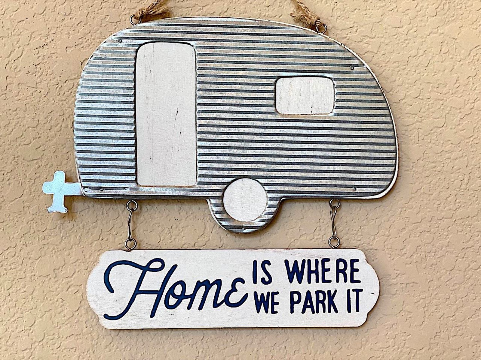 Camper RV Trailer Sign / Home Is Where We Park It / Rustic Wood Metal Outdoor…