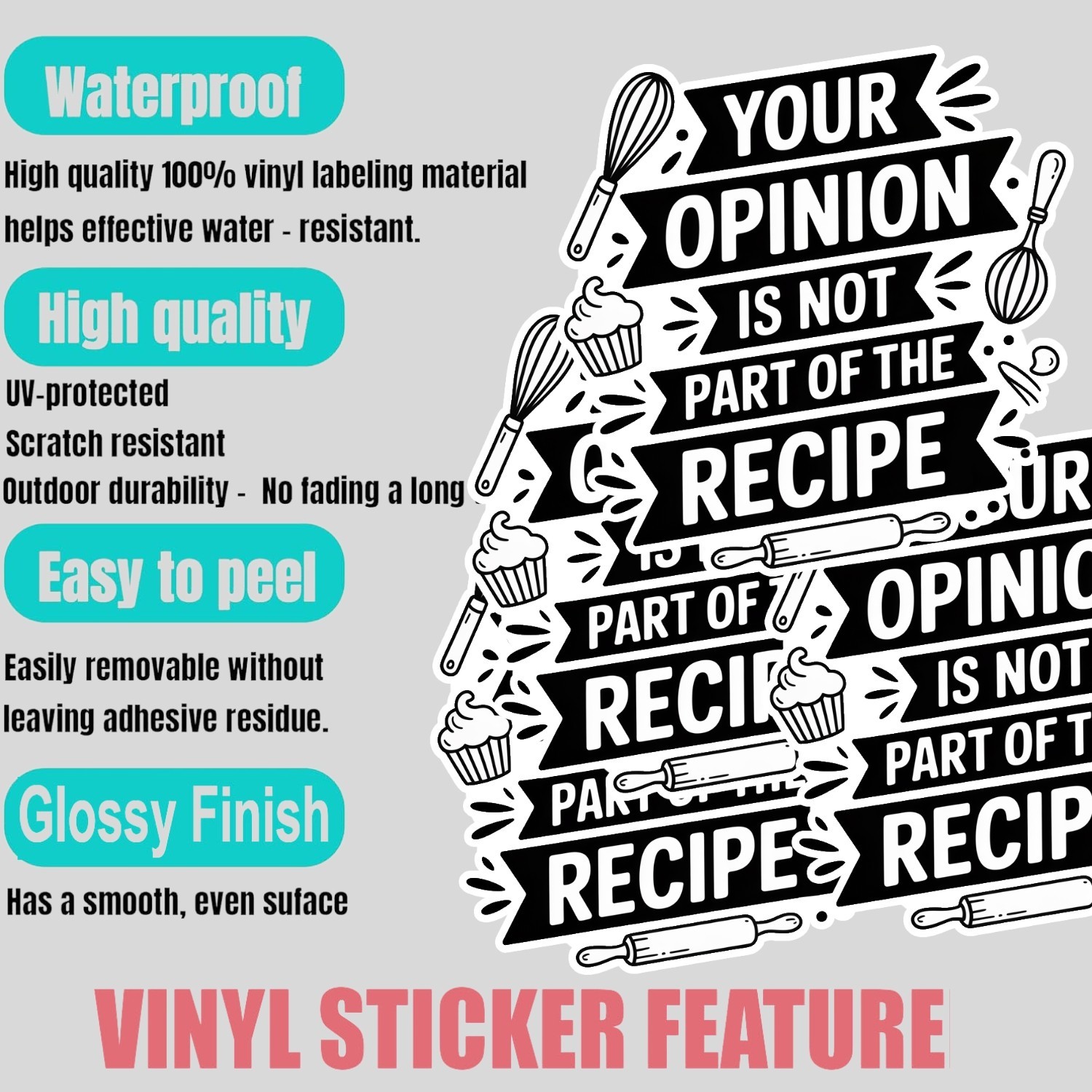 4PCS Funny Chef Stickers: Your Opinion is Not Part of the Recipe – Vinyl Decals