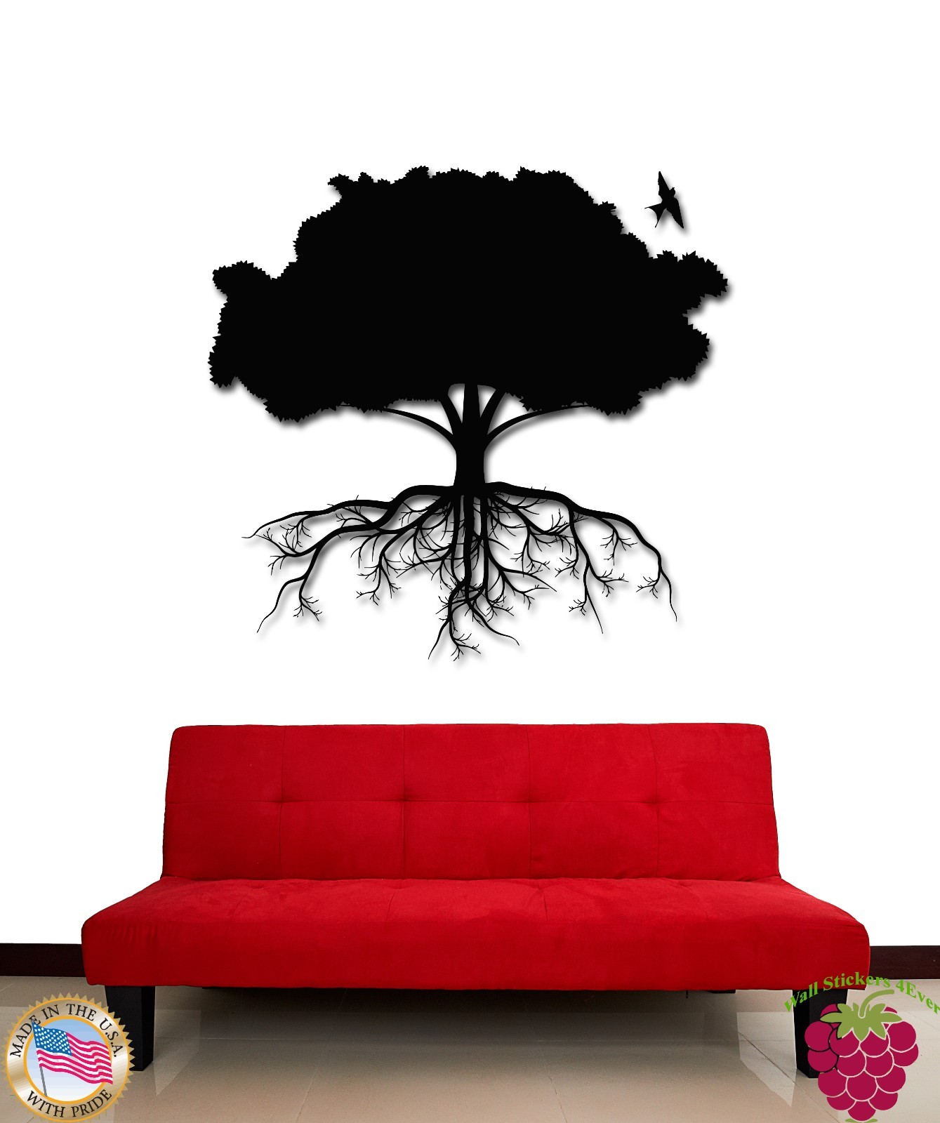 Wall Stickers Vinyl Decal Tree Roots Branches Birds Floral Decor (z1721)