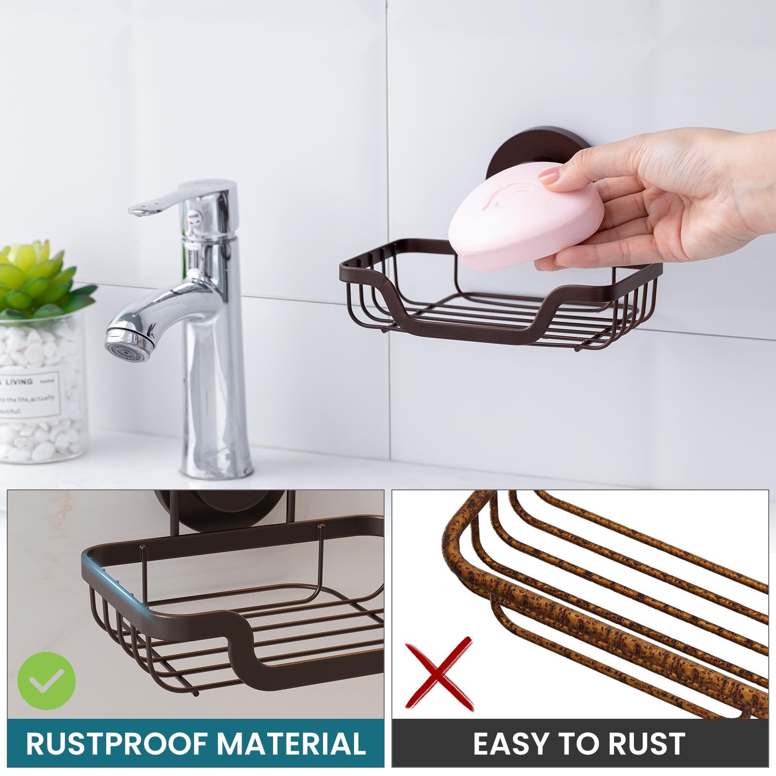 TAILI Soap Holder Bar Dish Suction Cup, Bar Shampoo Rack for Shower Wall, Dra…