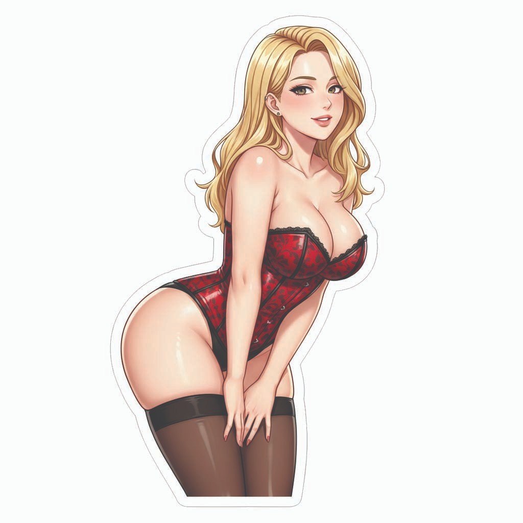 Pinup girl Anime sticker vinyl decal corset busty cheeky sexy seductive YY