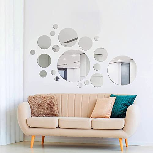 32 Pcs Circle Mirror Wall Decor Stickers DIY Removable Acrylic Mirror Decals