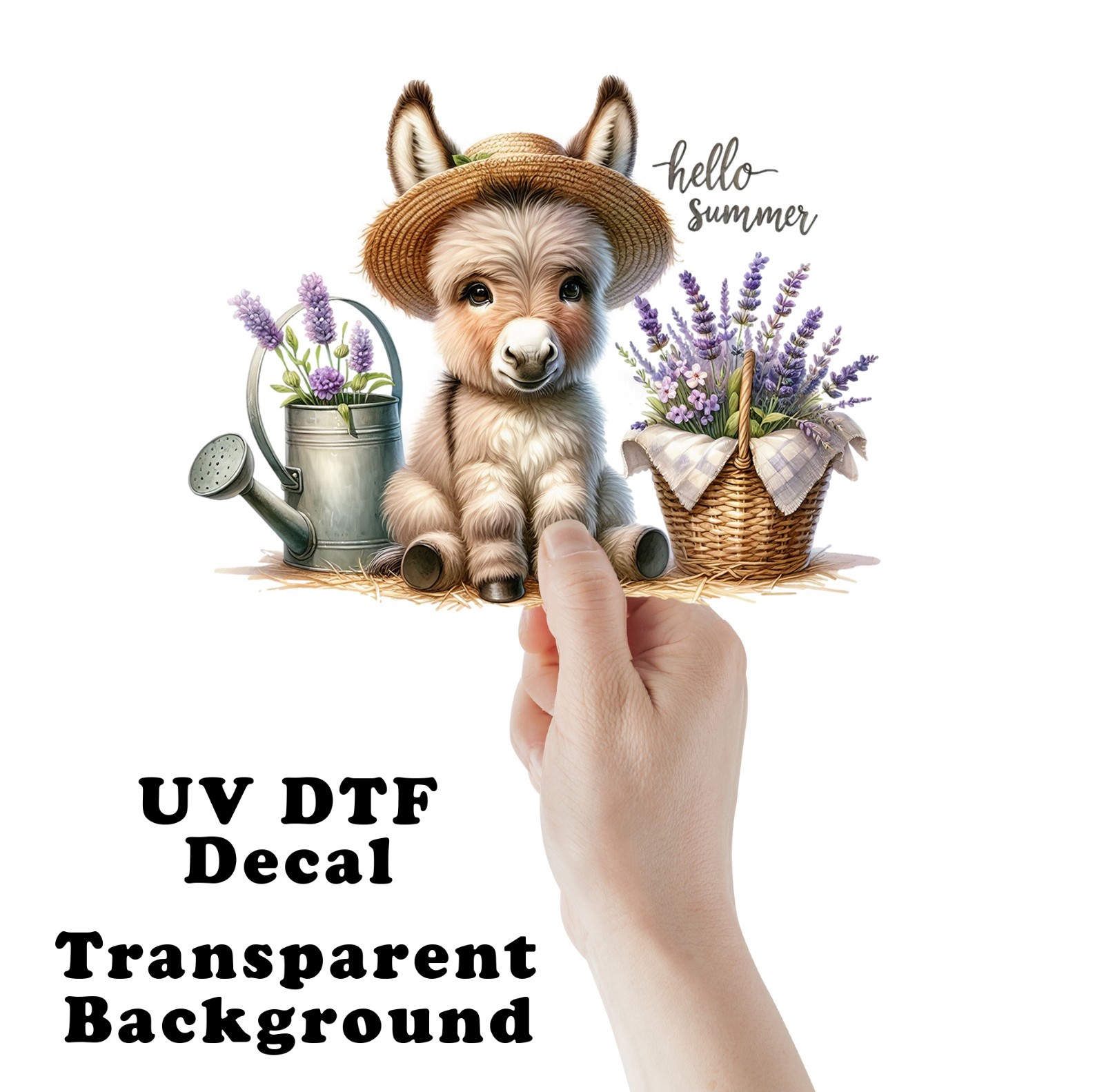 Hello Summer Baby Donkey Lavender UV DTF Transparent Sticker / Decal