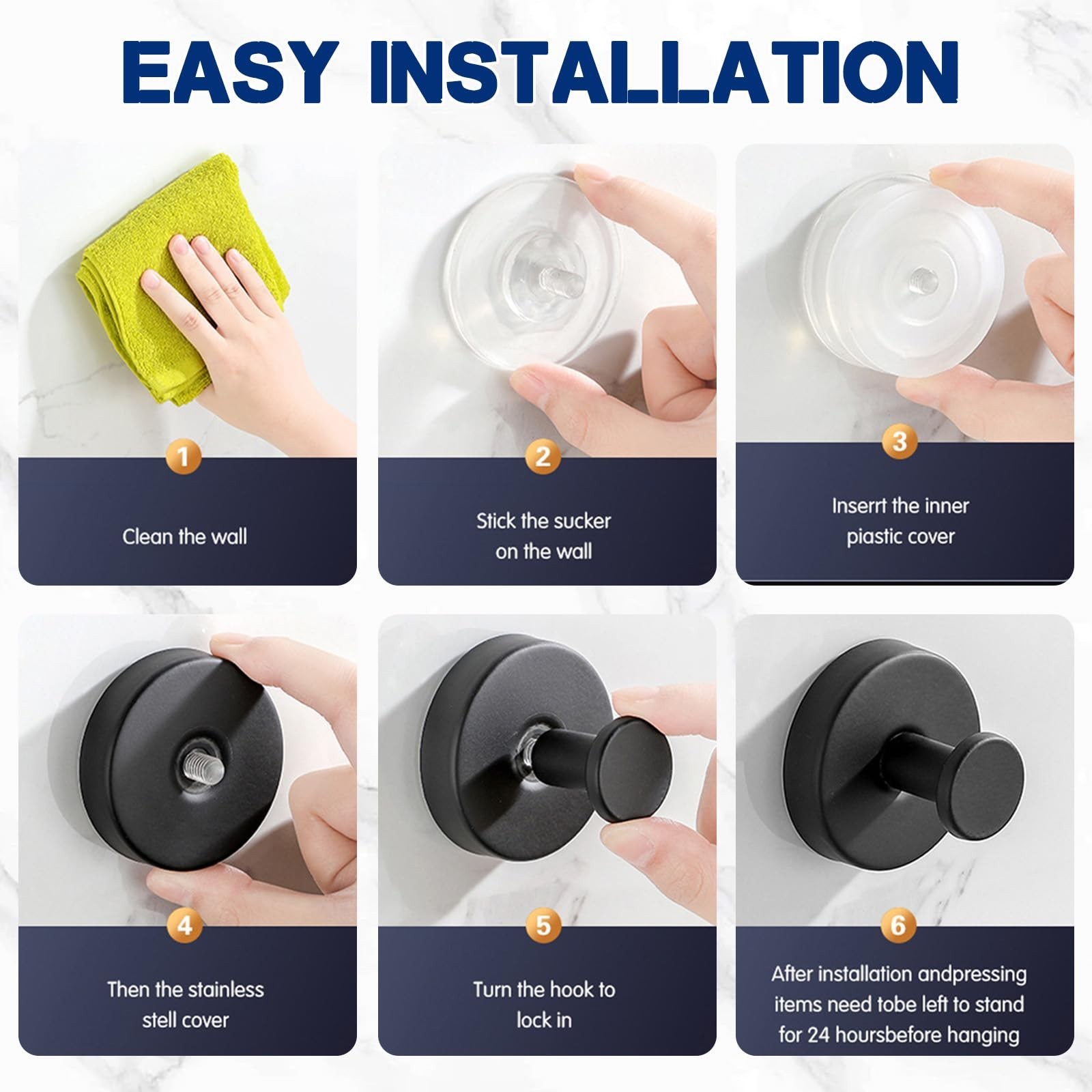 Removable & Reusable Suction Cup Hooks for Shower, Heavy Duty No-Drill Cup Ho…
