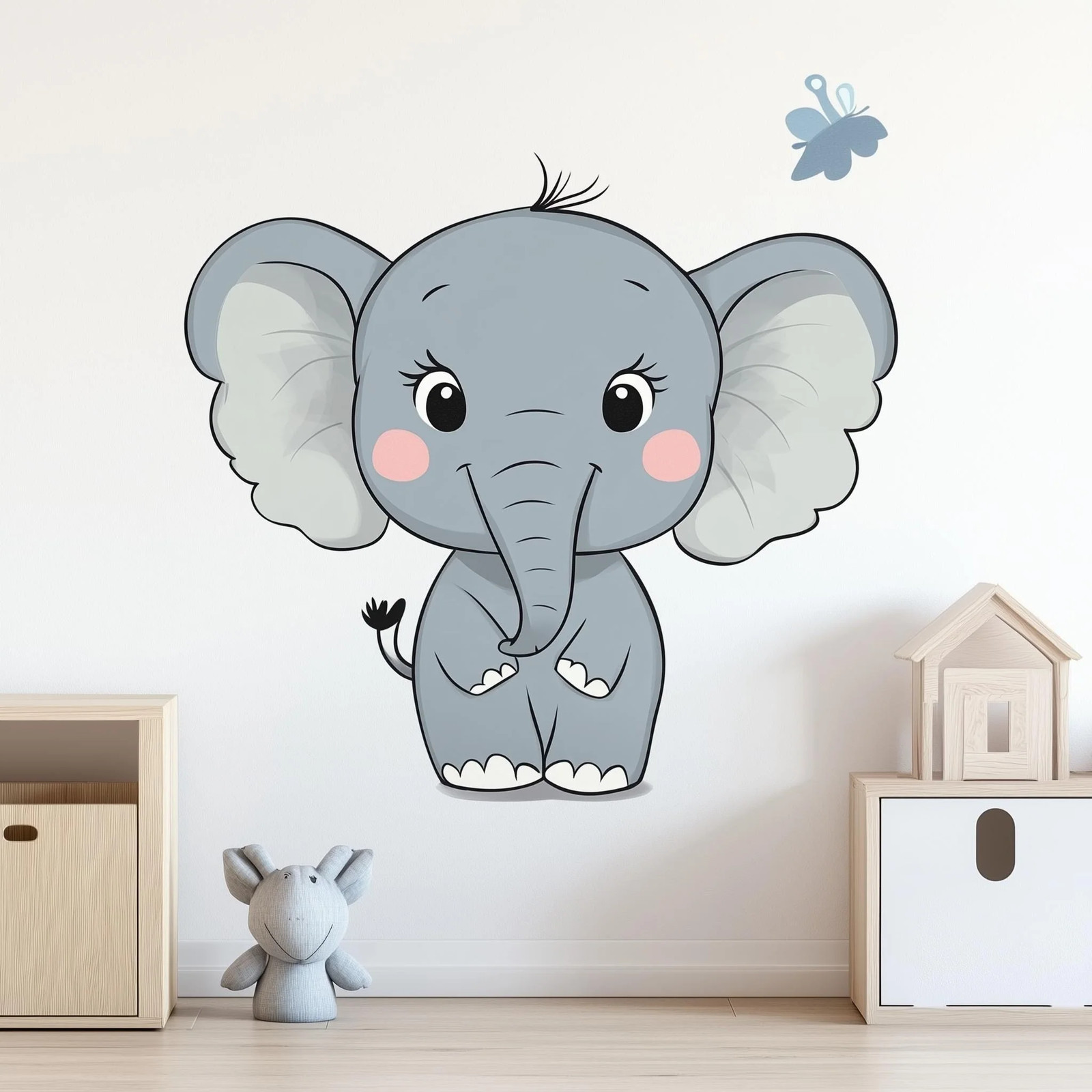 Cute Elephant Wall Decal | Nursery Animal Wall Sticker Art