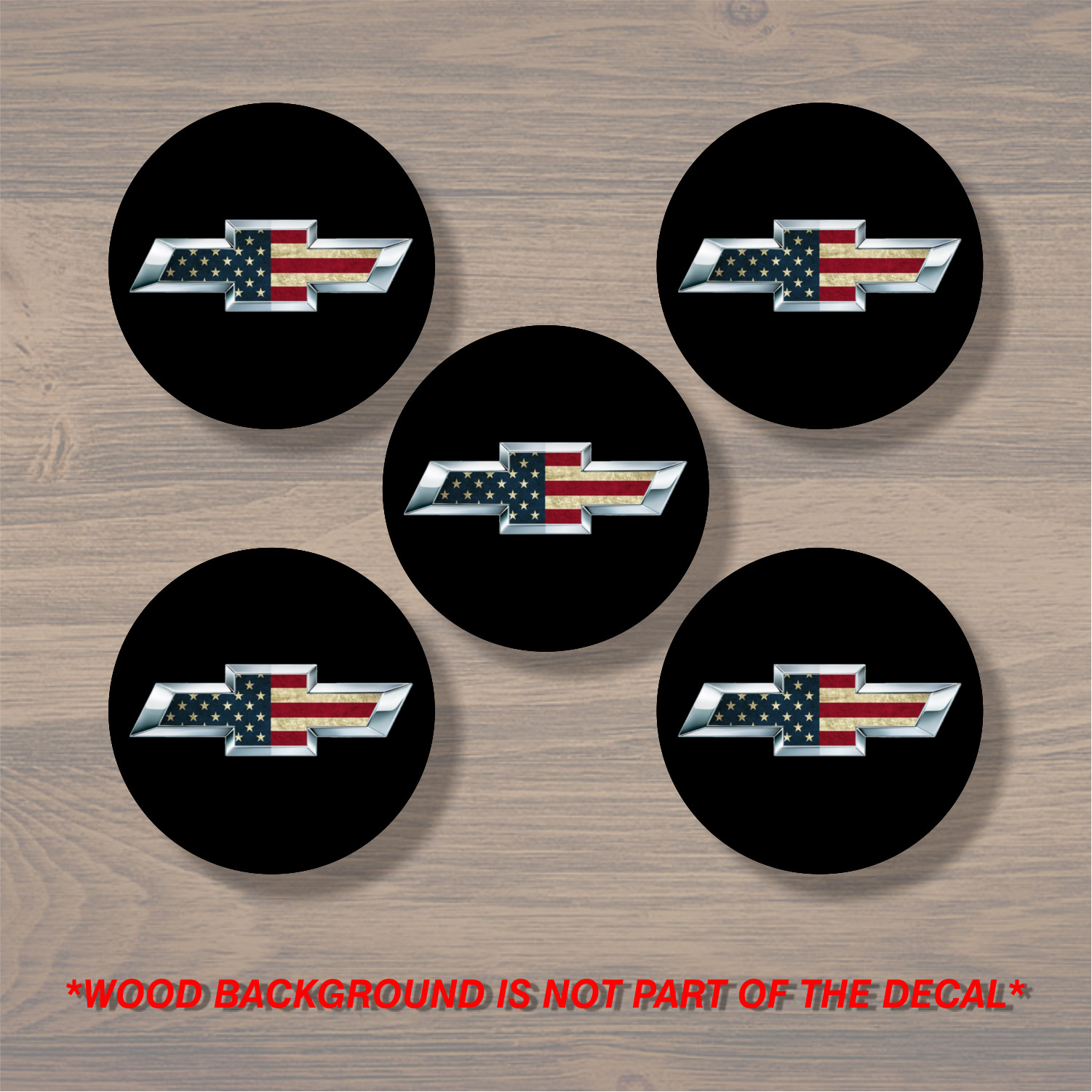 Chevrolet Chevy Bowtie Wheel Center Cap Overlay x5, Vinyl Decal Sticker