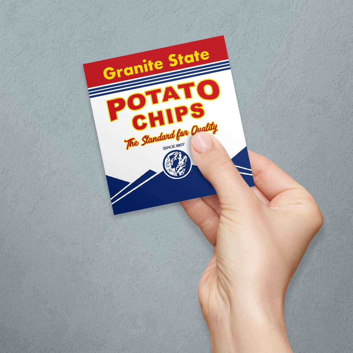 Vinyl Sticker; Granite State Potato Chips New Hampshire Die Cut Sticker, retro
