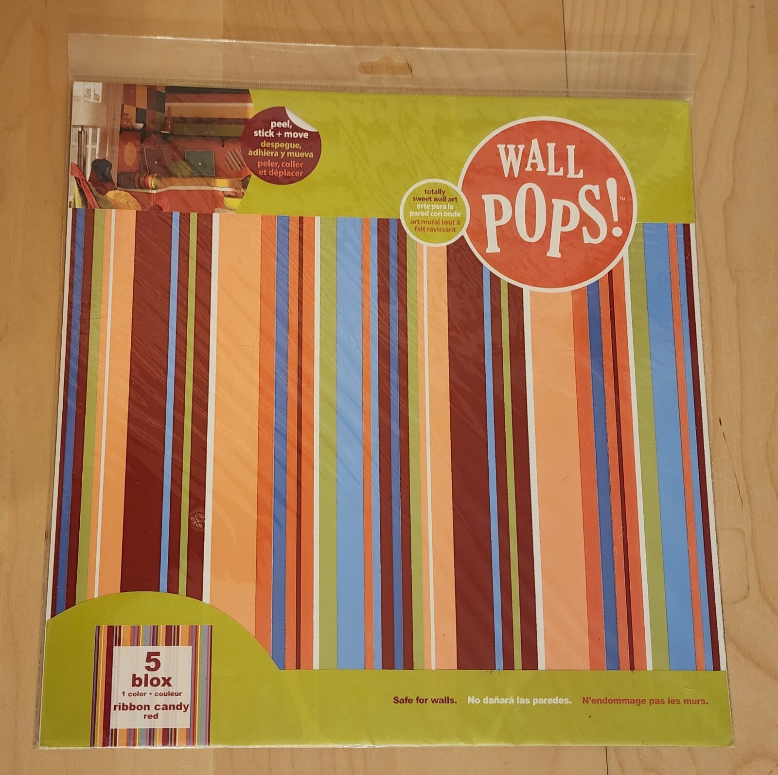 New Wall Pops 5 Red Ribbon Candy Blox Peel Stick & Move Stickers Decals WPB90252