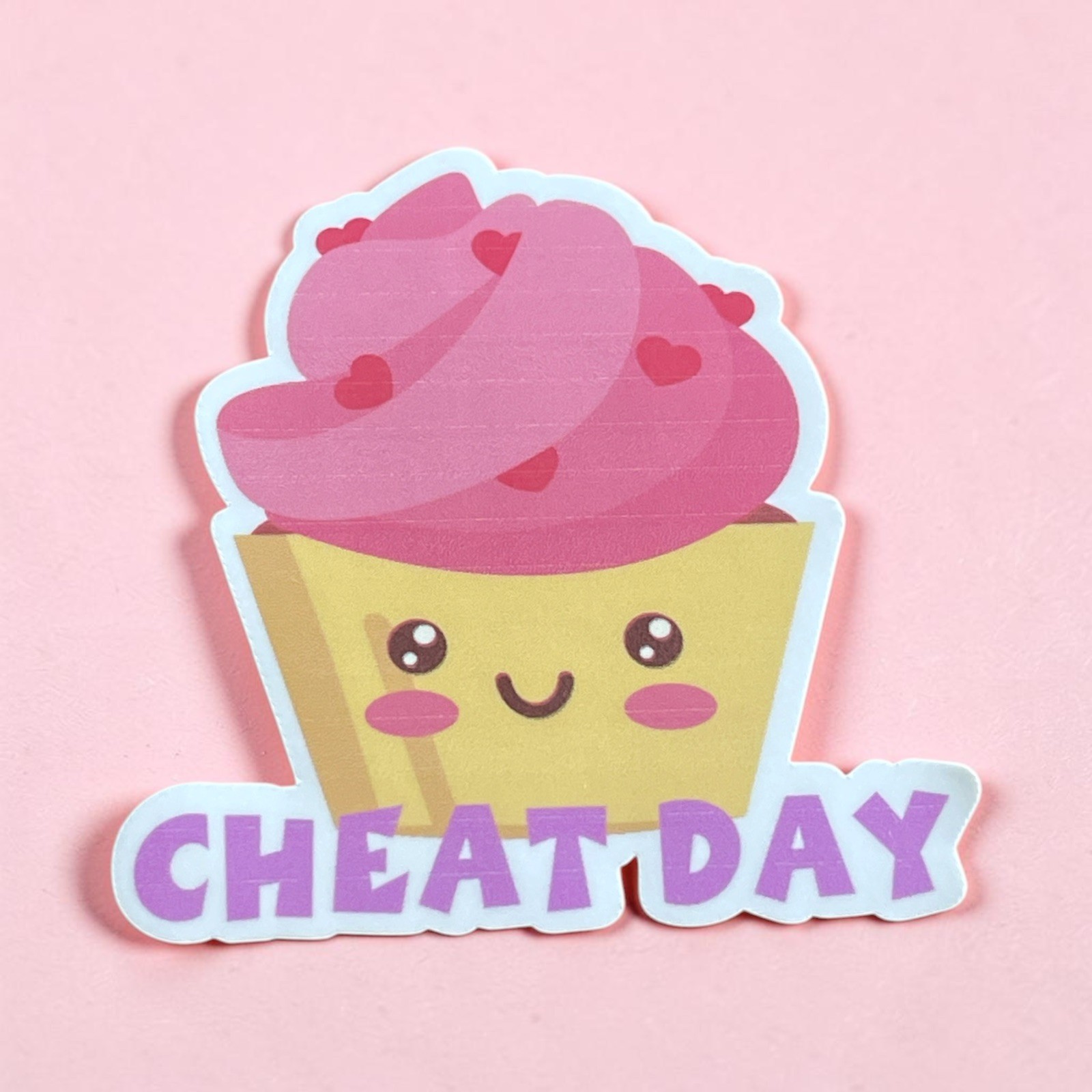 Cute Cupcake “Cheat Day” Vinyl Sticker | Kawaii Dessert Decal | Water Bottle