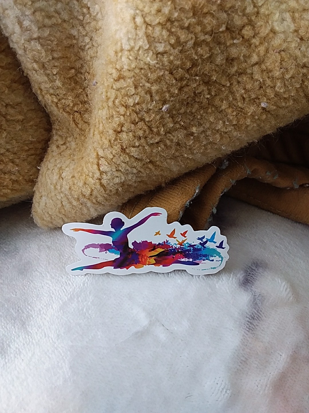 Ballet Dancer Jumping With Flying Birds Watercolor Style Vinyl Sticker