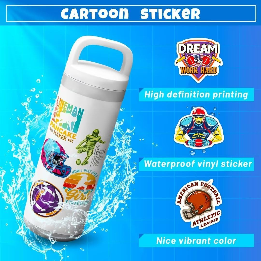 Football Stickers for Kids Teens Adults, 100PCS Vinyl Waterproof Football Sports