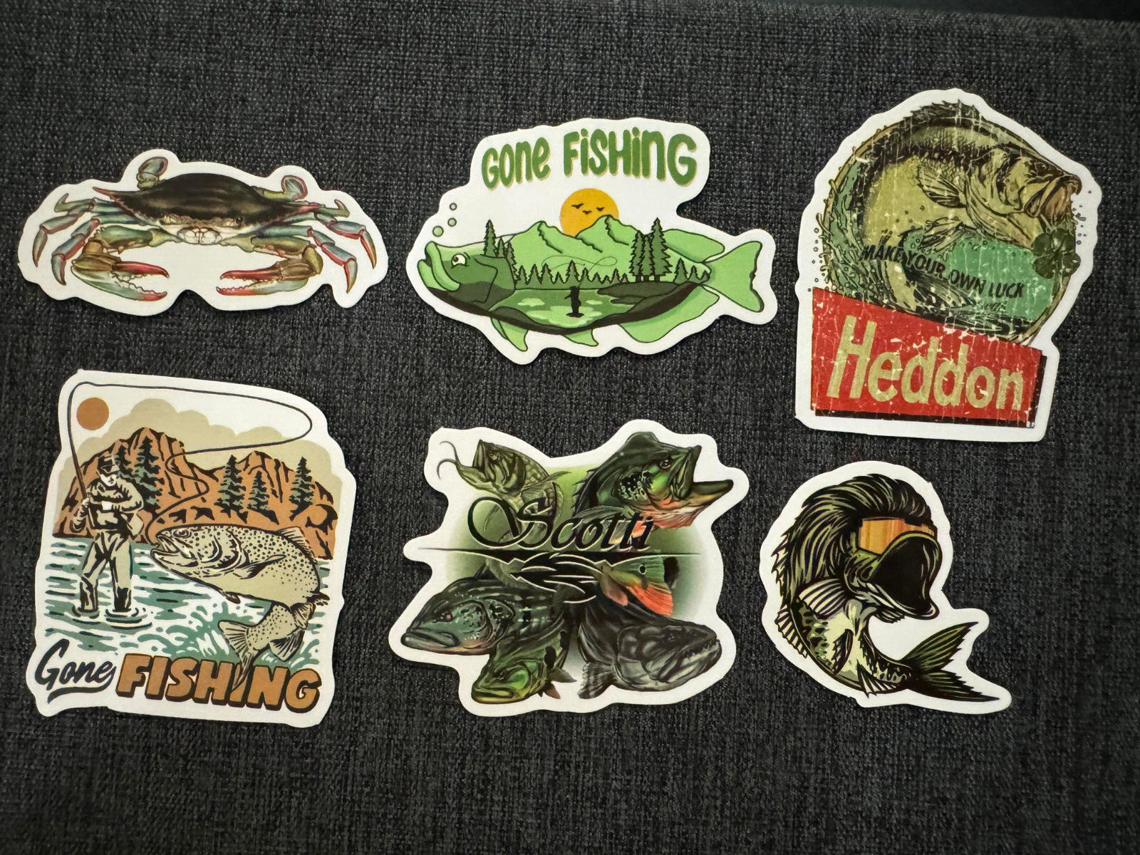 Lot (6) FISH 1" to 2 1/2" STICKERS Fast! FREE SHIP! Gone Fishing