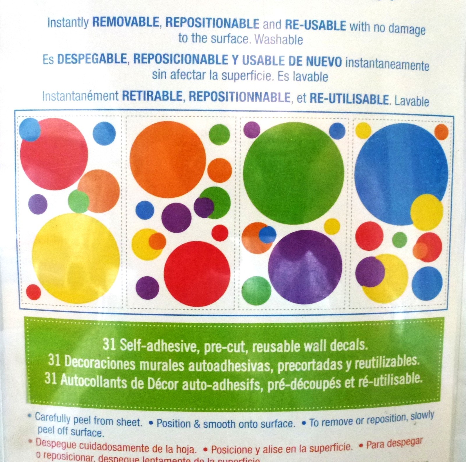 Roommates Multi-Colored Dots Peel & Stick Wall Decals 31 Self-Adhesive Pre-cut