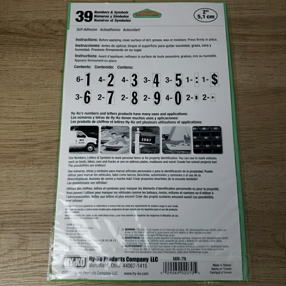 Hy-Ko Products MM-7N Self Adhesive Vinyl Numbers 2" High Black & White 39 Pieces