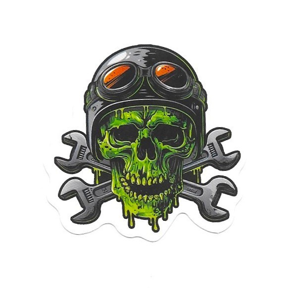 Toxic Green Skeleton Mechanic Vinyl Sticker Skull Crossbones Wrench Garage Art