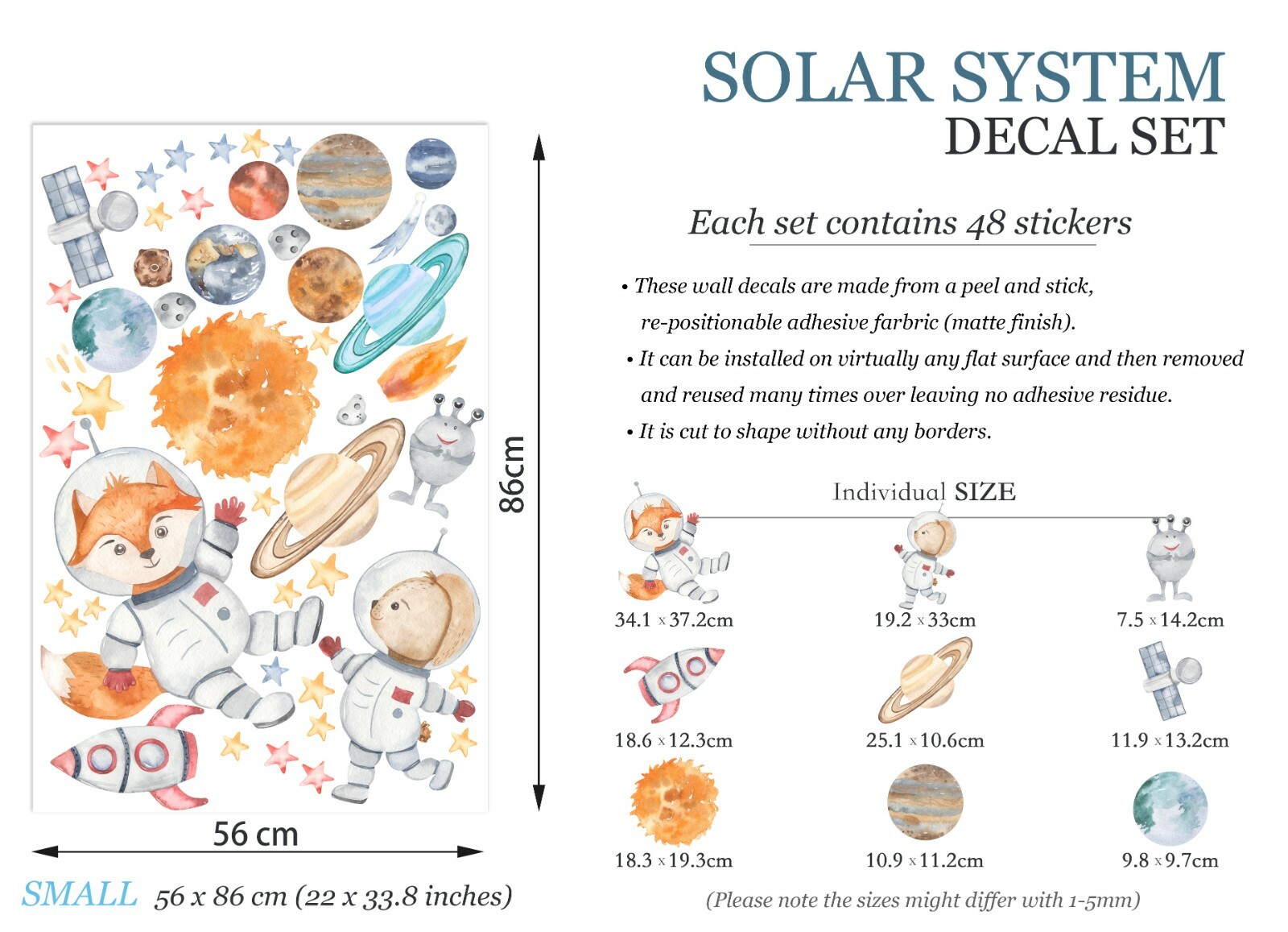 Solar System Planets Earth Sun Moon Asteroids Nursery Decals Peel Wall Stickers