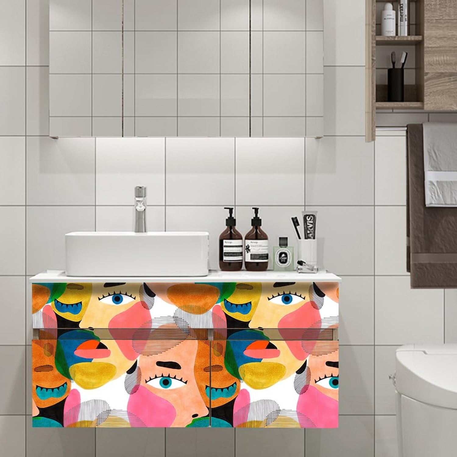 Modern Art Peel & Stick Wallpaper – Abstract Colorful Human Face Pattern Cont…