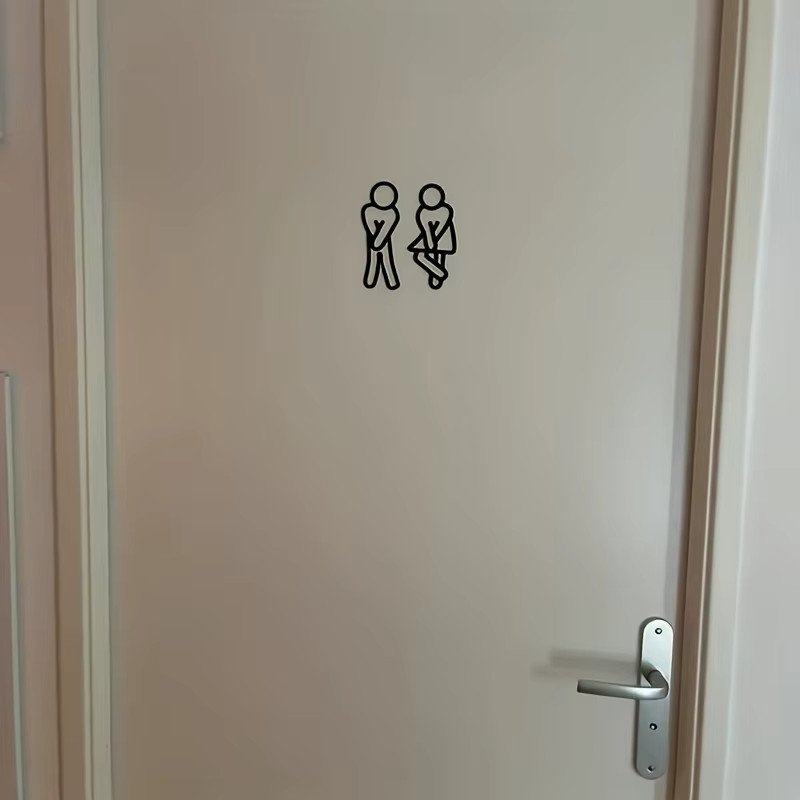 Funny Bathroom Signs for Men Women 2D Flat Restroom Door Decor, Wall Sticker