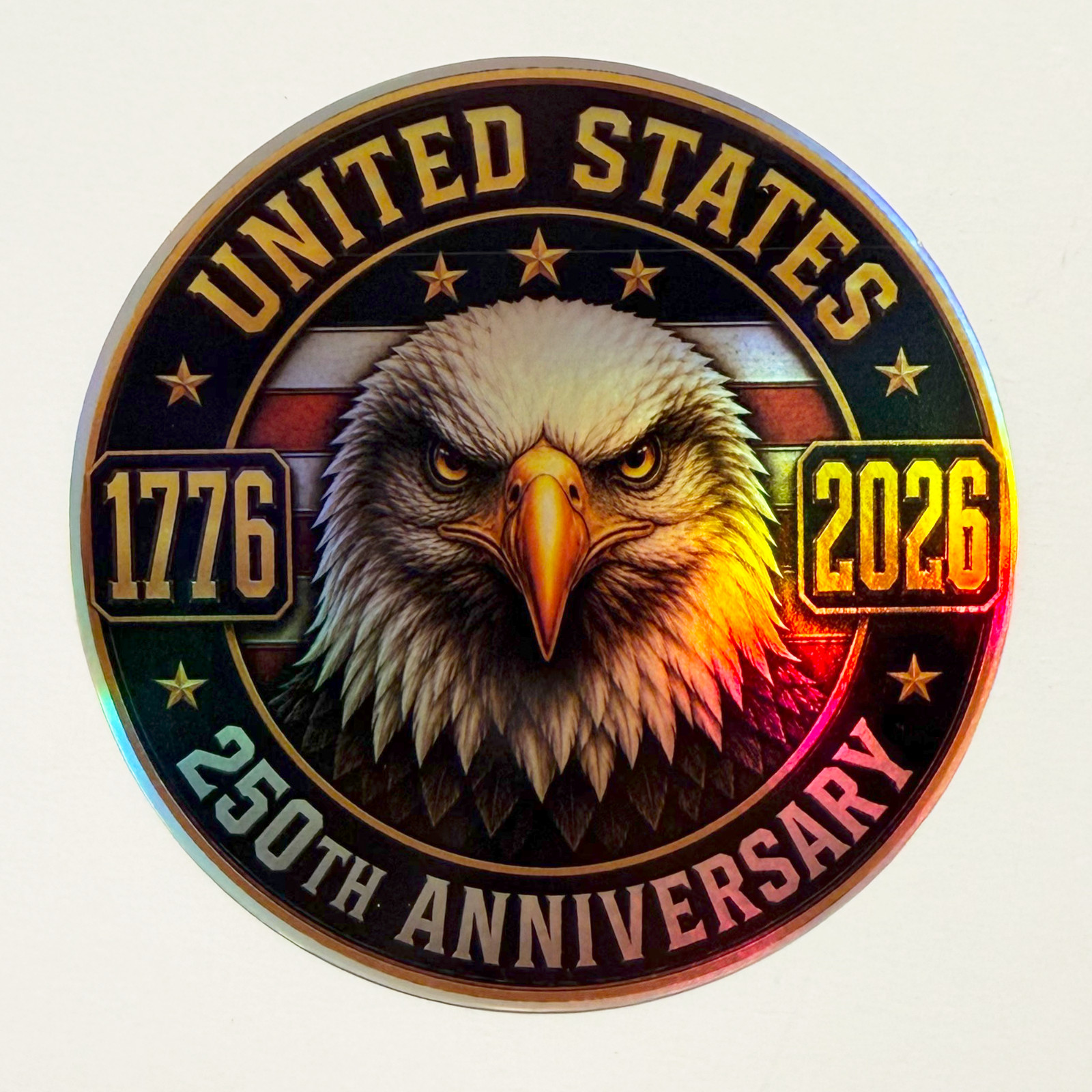 USA 250th Anniversary Eagle Holographic Sticker 3" Waterproof Patriotic Car Deca