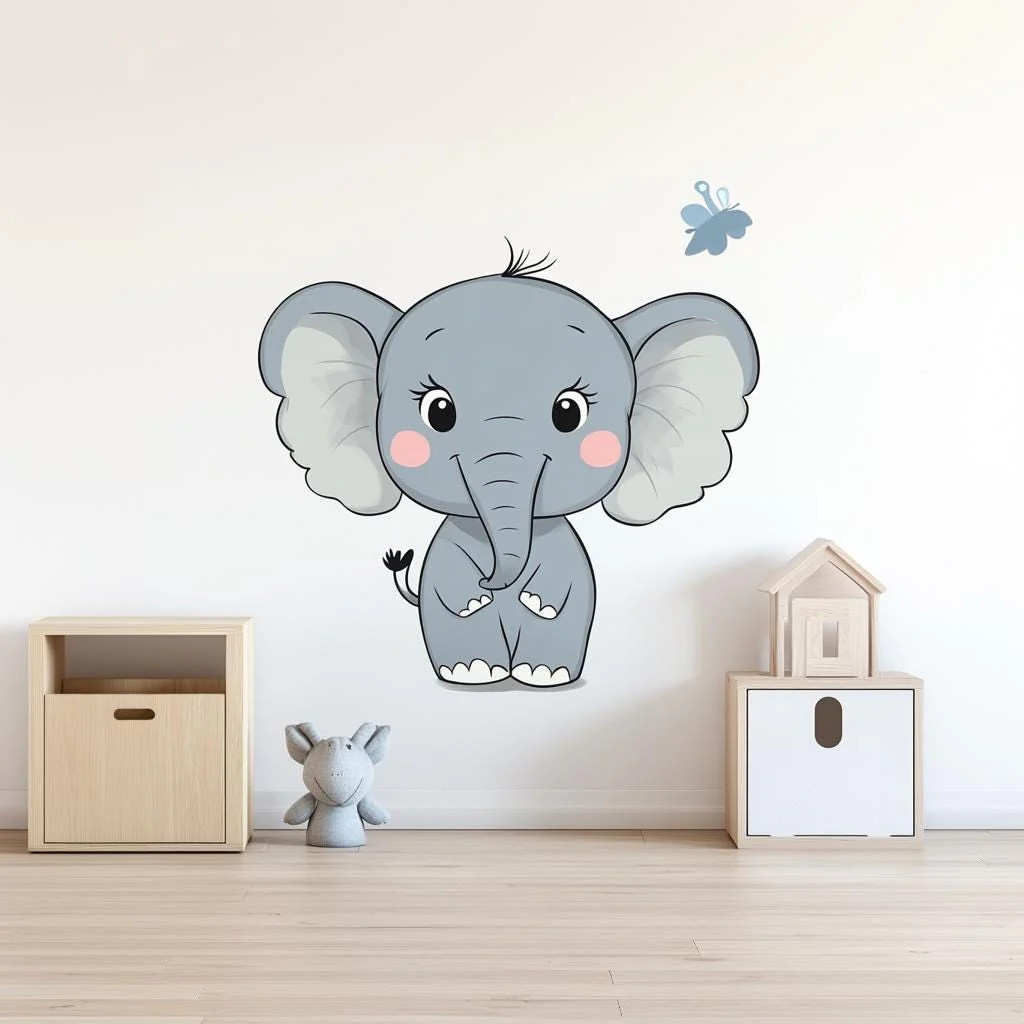Cute Elephant Wall Decal | Nursery Animal Wall Sticker Art
