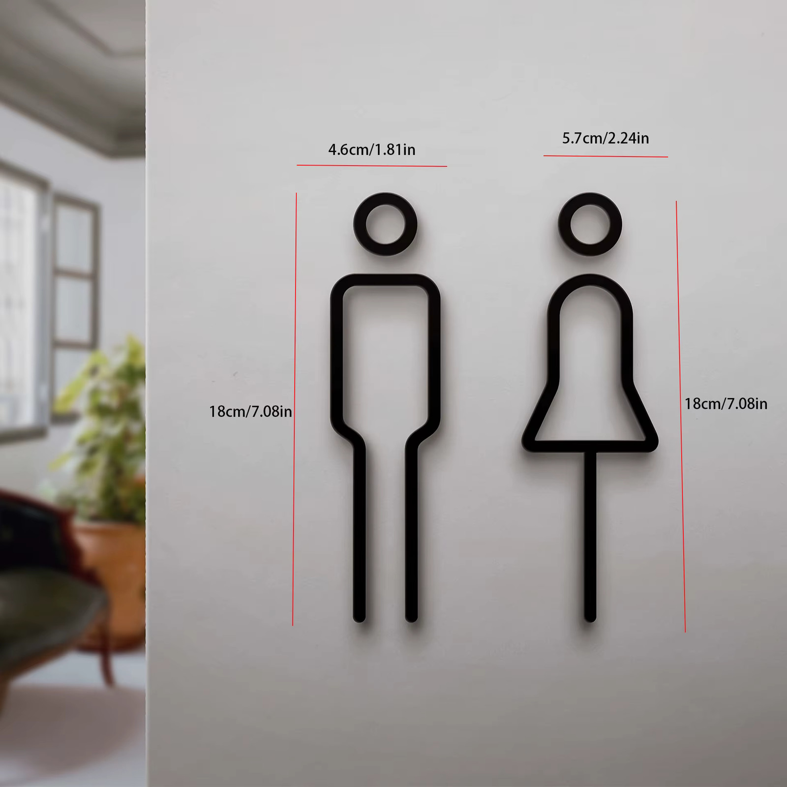 Funny Bathroom Signs for Men Women 2D Flat Restroom Door Decor, Wall Sticker