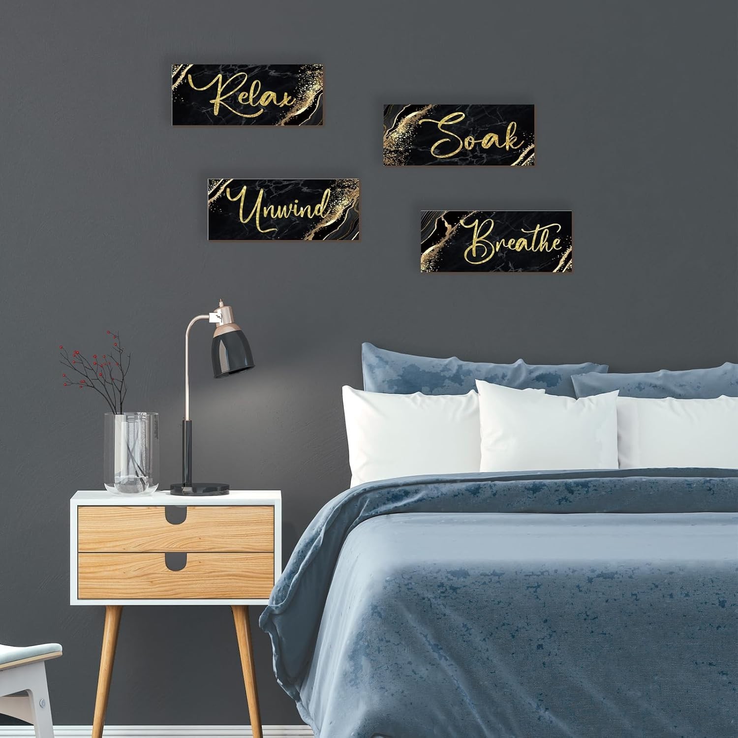 Luxury Black and Gold Wooden Wall Decor – Rustic Marble Style Art for Relaxation