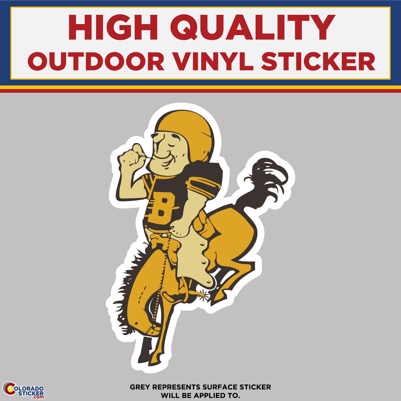 Old School 1960's Denver Broncos player on Horse, High Quality Vinyl Stickers